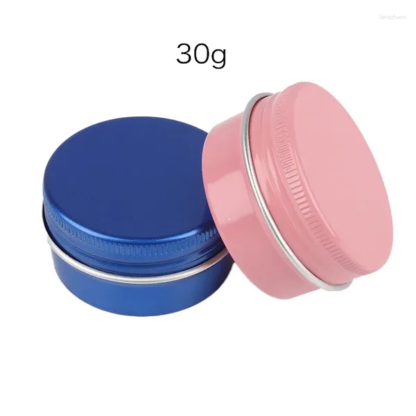 Bouteilles de rangement 30g 47 mm x 24 mm cicatrices d'acné rose bleu bleu aluminium pot Cosmetic Lipbalm Base à lèvres Crème Crème Metal Tins Boîte d'emballage 50pcs