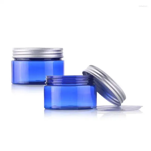 Bouteilles de rangement 30g Jar crème en plastique bleu transparent 30 ml Petite bouteille d'animal vide avec capuchon à vis en aluminium Emballage cosmétique LX2541