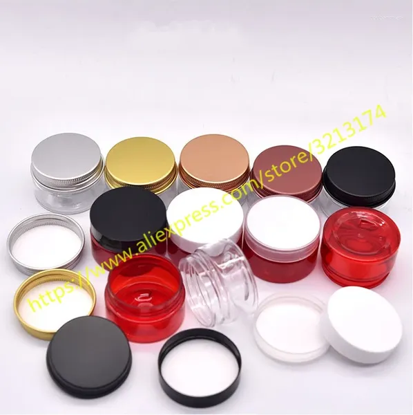 Bouteilles de rangement 30g Clear Red Pet Vide Crème Jar Cosmetic Container Affichage Affichage Facial Masque Facial Emballage Plastique Place Potte de soins Skin Pot