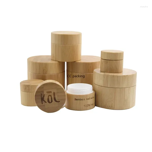 Bouteilles de rangement 30g Cosmetic Package 10g 20G 50G 100G LUXE BAMBE SOLID BAMBOO CONTINER JARS EN BOIS AVEC LA GRAVATEUR 1 OZ