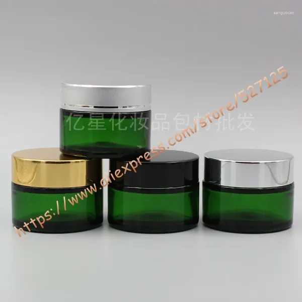 Bouteilles de rangement 30 g de verre en verre vert avec de nombreuses couleurs couvercle en aluminium 30 ml de crème cosmétique / œil / masque de masque