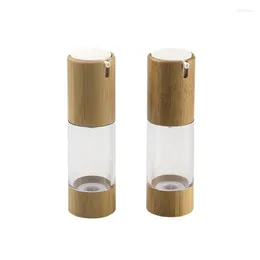 Botellas de almacenamiento 30 ml 10 unids / lote Botella de bambú sin aire de grado superior Bomba de loción vacía DIY Embalaje transparente antioxidante
