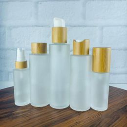 Bouteilles de stockage 30 ml 50 ml 100 ml 120 ml 150 ml Exquisit Tube en verre givré Beauté Spray Lotion Pompe Couvercle Conteneurs cosmétiques Émulsion vide