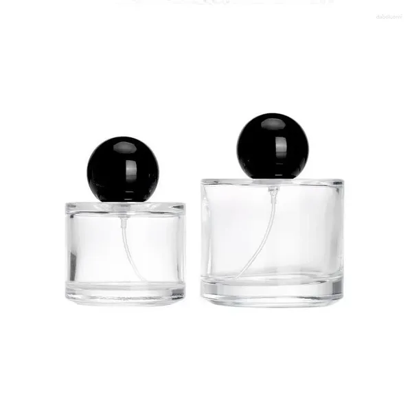 Bouteilles de rangement 30 ml 50 ml 100 ml Perfume transparent bouteille noire Forme du couvercle Pompe à sertissage Emballage cosmétique vide Spray en verre rechargeable 8 pcs