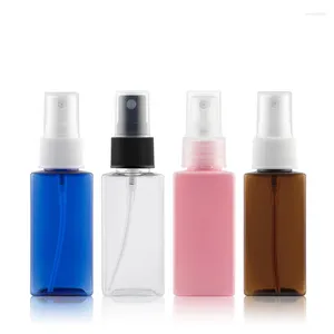 Bouteilles de stockage 30 ml 50 pcs/lot clair/bleu/rose/marron/vert pompe de pulvérisation en plastique PET bouteille carrée parfum voyage récipient cosmétique