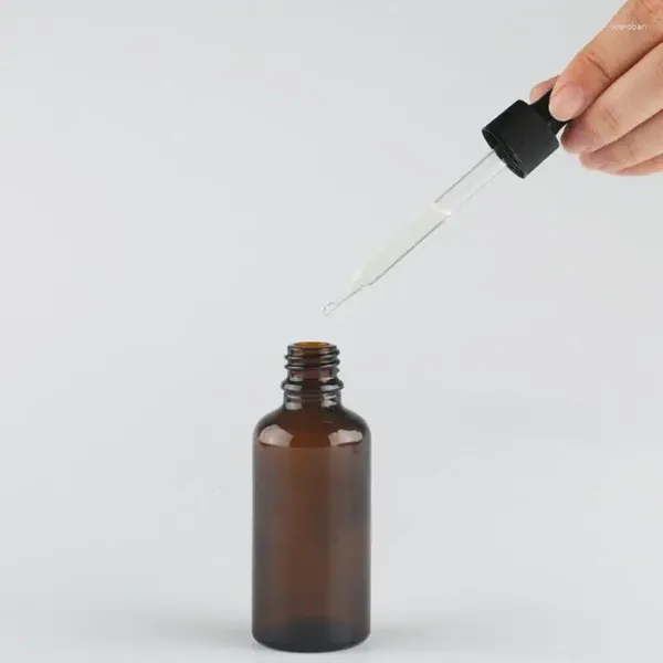 Botellas de almacenamiento 30 ml E-líquido Cuentagotas de vidrio ámbar con tapa a prueba de niños 1 oz Aceite esencial LX9311