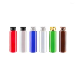 Bouteilles de stockage Bouteille en plastique cosmétique vide de 30 ml avec bouchon à vis en aluminium Golden Silver Bronze Noir Rouge Vert Bleu Marron Blanc Clair