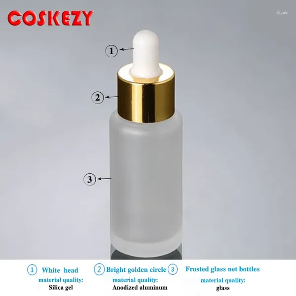 Bouteilles de rangement Bouteille en verre givré 30 ml avec pipette compte-gouttes huile à cheveux vide pour contenant de l'emballage cosmétique