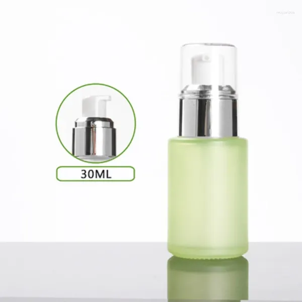 Botellas de almacenamiento 30 ml de esmética de la bomba de plata de la botella de vidrio blanqueador/verde blanca/loción/emulsión/base/esencia Cosmética