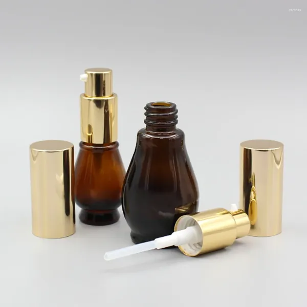 Bouteilles de stockage Récipient de bouteille de pompe ambre en forme de gourde unique en verre de 30 ml avec capuchon de lotion