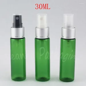 Opslagflessen 30 ml groene platte schouder plastic fles met zilveren spuitpomp 30cc toner / water onder bodem lege cosmetische container