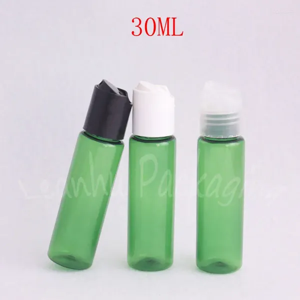 Bouteilles de rangement 30 ml bouteille en plastique à épaule plate verte 30 cm3 shampooing / lotion emballage de lotion récipient cosmétique vide (100 pc / lot)