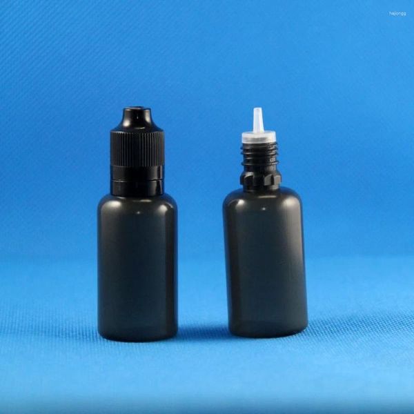 Botellas de almacenamiento 30 ml PE NEGRO Plástico Sello de manipulación exprimible Tapa a prueba de niños Puntas extraíbles Lote 100 juegos