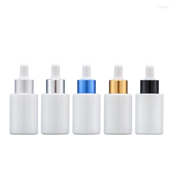 Botellas de almacenamiento 30ml Viales de aceite esencial de vidrio blanco perla Anillo colorido Vacío Flat Shouder Essencn Emulsión Botella de muestra recargable