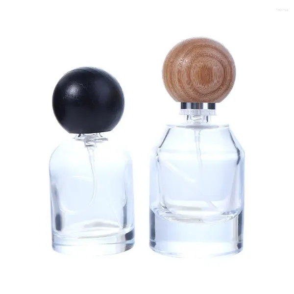 Bouteilles de rangement 30 ml Parfum pulvérisation bouteille de voyage portable en verre portable Atomizer en bois Capeur transparente transparente noire