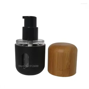 Opslagflessen 30 ml Press Emulsion Spray Bottle Cosmetic Packaging Black Lotion Head Refilled with Bamboo Cap