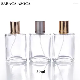 Bouteilles de rangement 30 ml Silver Gris Cap Flat Style Perfume en verre transparent Perfume Bouteille Refipillable Big Capacité 20 pièces / Lot