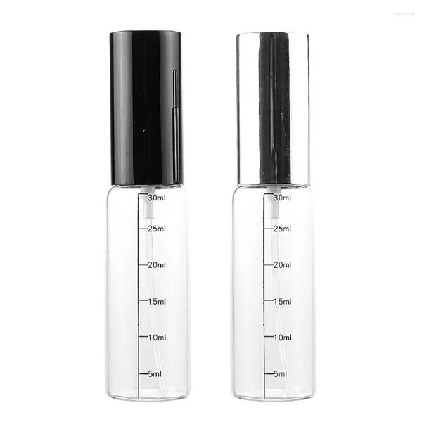 Bouteilles de rangement 30 ml Spray en verre à échelle transparente avec bouteille de parfum portable de voyage en noir et argent