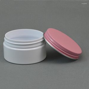 Bouteilles de stockage 30pc 100g Récipients cosmétiques en plastique blanc Bouteille de sérum vide Or rose Couvercle en aluminium 3,5 oz Bougie ronde à visser