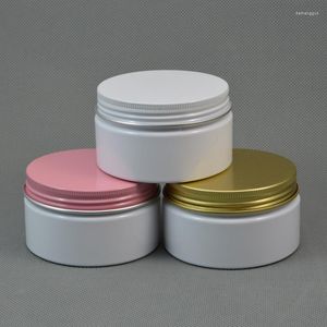 Bouteilles de stockage 30 pc/lot 100 ml en plastique blanc pot cosmétique bouteille de sérum bouchon en aluminium or rose 3.5 oz étui à crème pour les mains rechargeable couvercle en métal