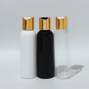Opslagflessen 30 stuks 100 ml lege witte doorzichtige zwarte plastic shampoofles met goud zilver schijf dop 3,4 oz PET body wash cosmetisch