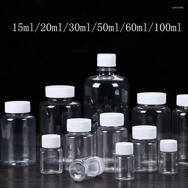 Bouteilles de rangement 30pcs 15 ml / 20 ml / 30 ml / 100 ml Plastic Pet Pet claire le joint vide en poudre solide Réactif de réactif