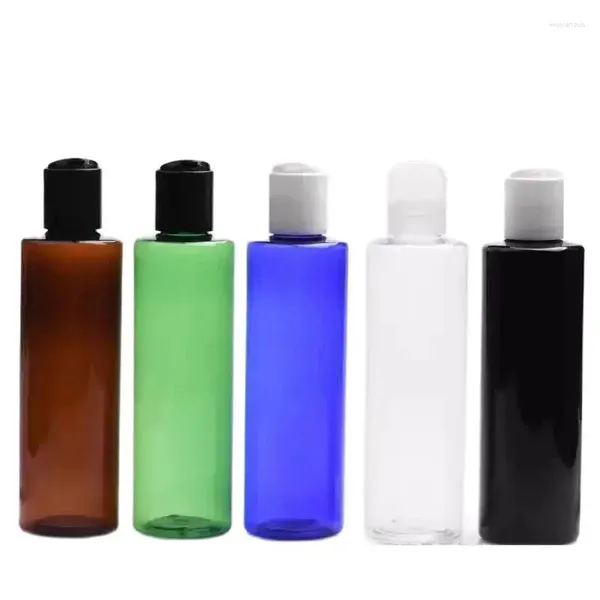 Bouteilles de rangement 30pcs 200 ml de toner vide rechargeable bouteille transparente blanche noire couvercle vert bleu marron bleu plastique cosmétique pour shampooing