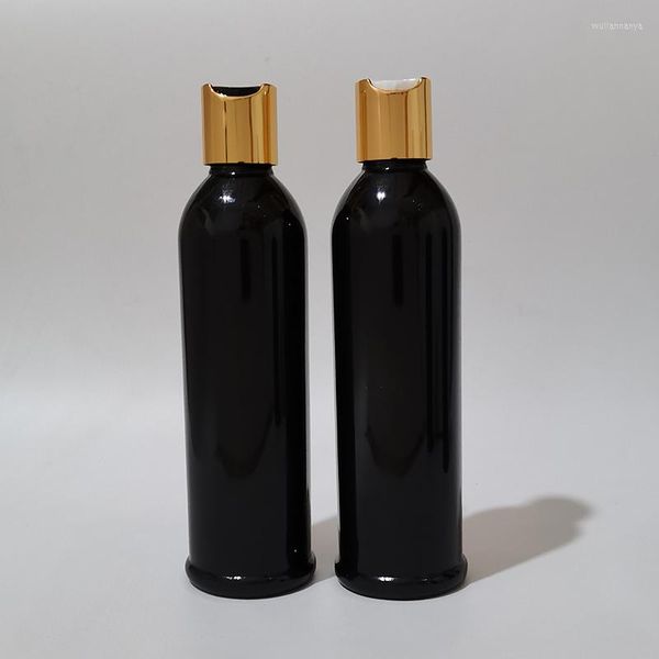 Bouteilles de stockage 30pcs 250ml vide Lotion noire avec or argent disque capuchon supérieur emballage cosmétique conteneur bouteille en plastique shampooing