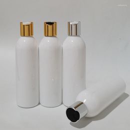 Lagerflaschen 30 stücke 250 ml Weiß Klar Schwarz Leere Kunststoff Shampoo PET mit Gold Silber Disc Top Cap Duschgelbehälter