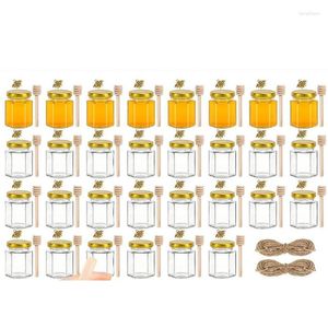 Bouteilles de stockage 30 pièces Mini pots de miel de 3oz avec verre trempé pour faveurs de réception de bébé/faveurs de mariage invités en vrac Hexagonal