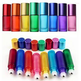 Bouteilles de rangement 30 pcs 5-10 ml 9 couleurs de verre givré en verre sur le rouleau d'huile essentielle portable vide avec boules en acier inoxydable