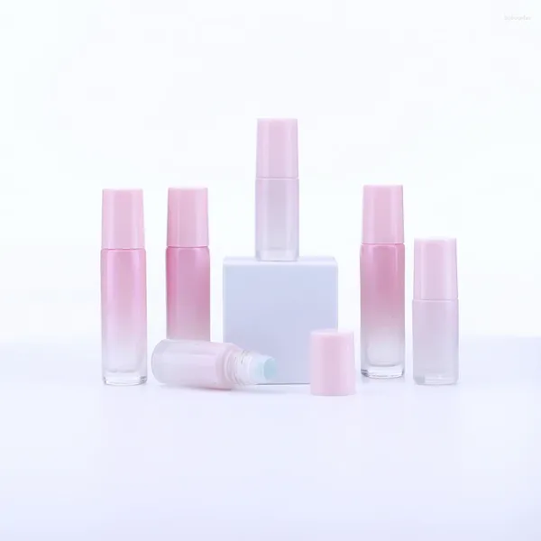 Botellas de almacenamiento 30pcs 5 ml 10 ml de color rosa Rollo de vidrio grueso en aceite esencial Bola de botella de perfume vacío para viajar