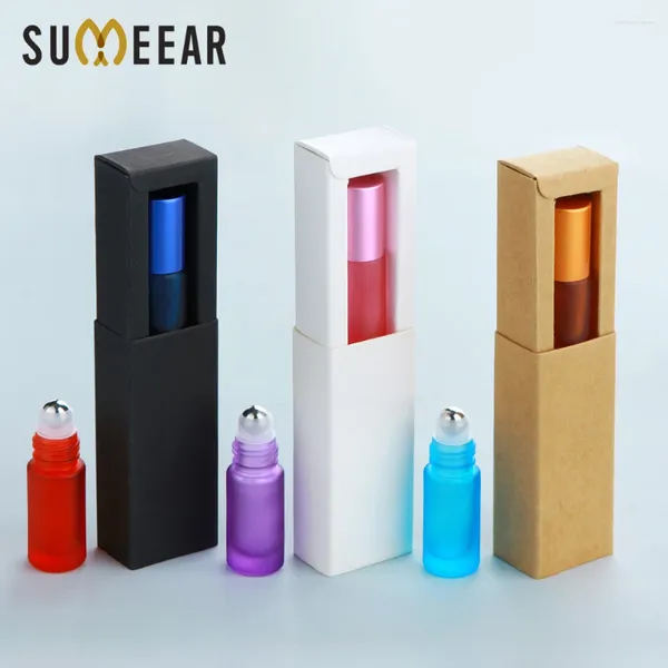 Botellas de almacenamiento 30 piezas 5 ml Rollo de vidrio esmerilado con caja de envasado VIALES DE ACEITE ESENCIALES Botella de perfume de recargable Vacá espesor