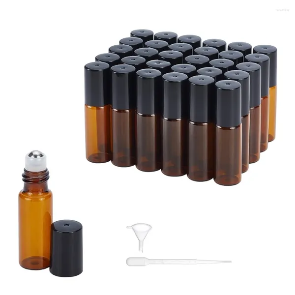 Botellas de almacenamiento 30pcs 5 ml de botella de aceite esencial de vidrio perfume vacío con recipientes cosméticos de recarga de bolas de rodillos