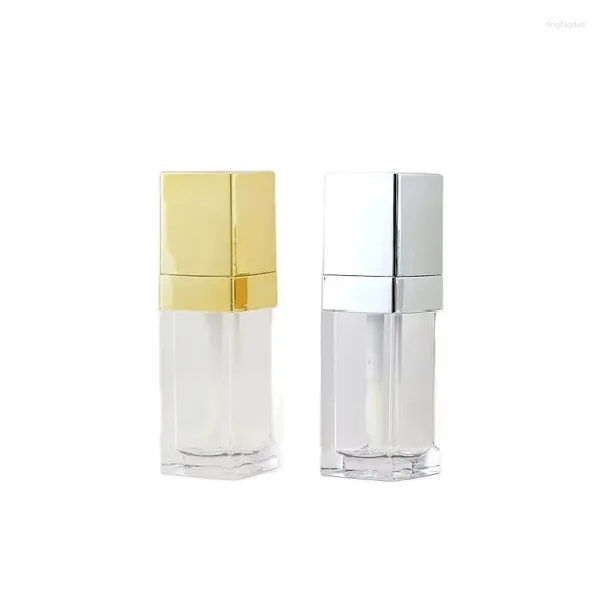 Botellas de almacenamiento 30 unids Vacío Plástico Forma Cuadrada Tubo Contenedor Cosmético Recargable Tapa de Plata de Oro con Enchufe Embalaje Portátil Brillo de Labios