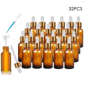 Opslagflessen 32 stuks 30 ml glazen druppelflesje met pipet lege amber etherische olie cosmetische containers voor