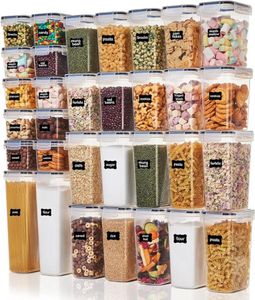 Bouteilles de stockage 32pcs contenants alimentaires hermétiques mis en plastique sans BPA en plastique cuisine garde-manger organisation bidons avec couvercles pour céréales sèches