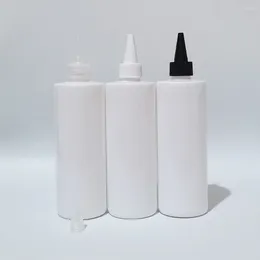 Bouteilles de rangement 350 ml de shampooing vide huile cosmétique en plastique bouteille blanche avec capuchon pointu rempli rechargeable Emballage complexe