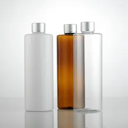 Opslagflessen 350 ml x 30 mat zilveren schroef deksel cosmetische container geanodiseerd aluminium dop plastic wit bruin lege pet lotion