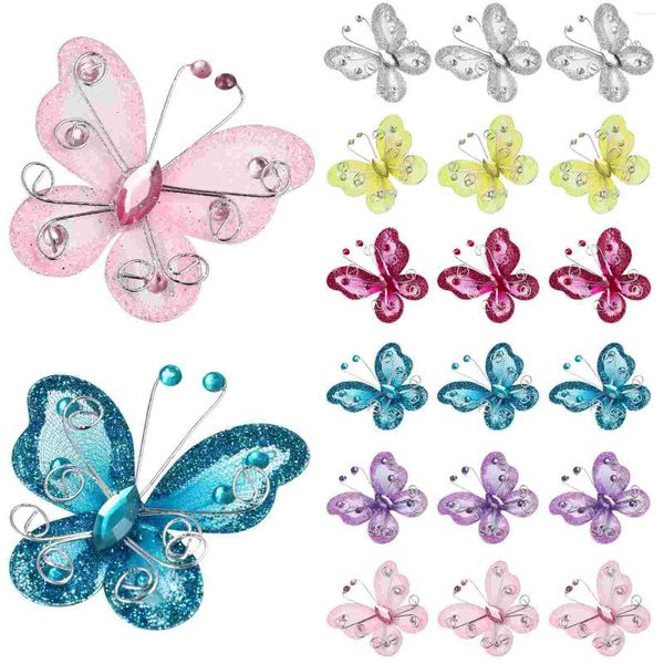 Bouteilles de rangement 36 pièces décor faux papillons fil de fer tissu Organza accessoires de Bouquet de papillons Mini