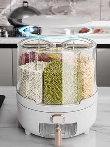 Opslagflessen 360 ° Roterende Rijstdispenser Graanbox Voedsel voor huisdieren Container Droge granenemmer Verzegelde tank Keuken