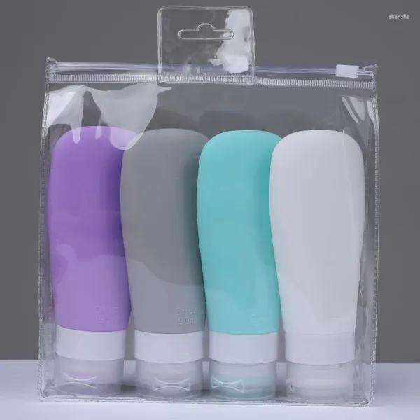 Bouteilles de stockage 38/90ml, bouteille de voyage rechargeable, conteneur de Lotion en Silicone souple, shampoing, Tube à presser cosmétique vide