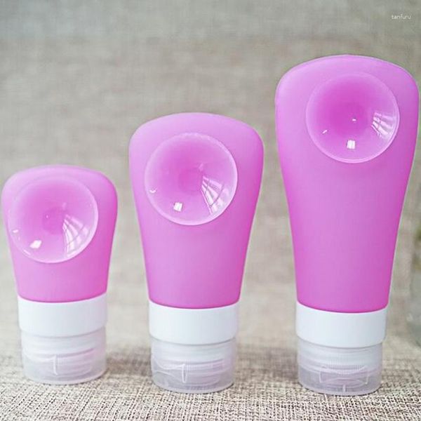 Botellas de almacenamiento 38ML/60ML/90ML Linda botella recargable de silicona portátil Gel champú vacío con ventosa para viajero al por mayor