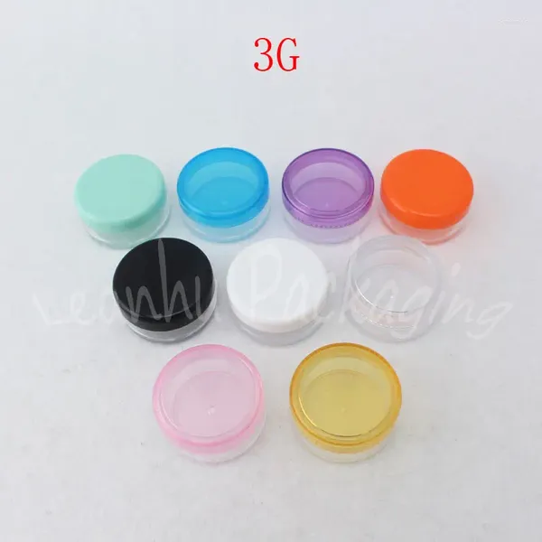 Bouteilles de rangement 3G Plastic Cream Jar Masque 3cc / Mini-bouton-bouton Mini un échantillon d'essai de maquillage vide Récipient cosmétique (100 pc / lot)