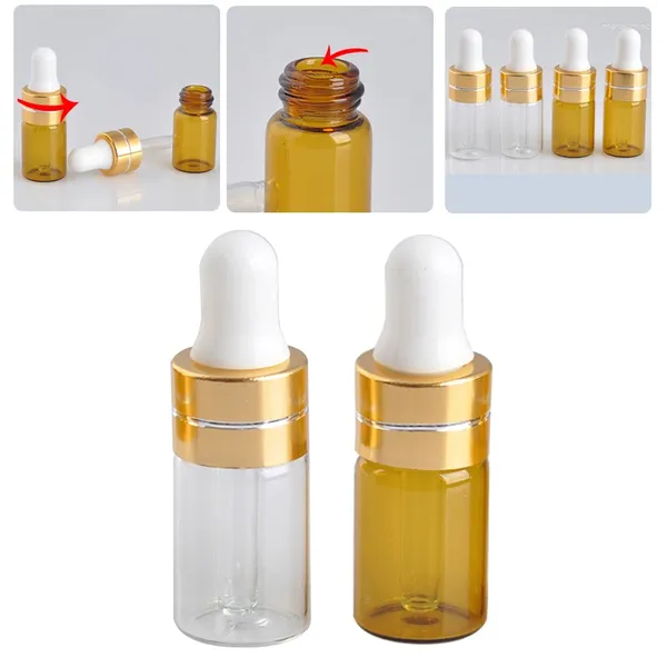 Botellas de almacenamiento de 3ml/5ml, Mini botella cuentagotas de vidrio vacía recargable, dispensador de líquido de viaje portátil para aceites esenciales