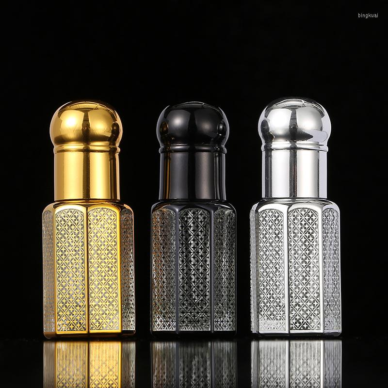 Storage Bottles 3ml 6ml 12ml Luxury Empty Gold Silver Black Glass Dropper Essential Oil Vials Cosmetic Packing Portable Refillable Bottle