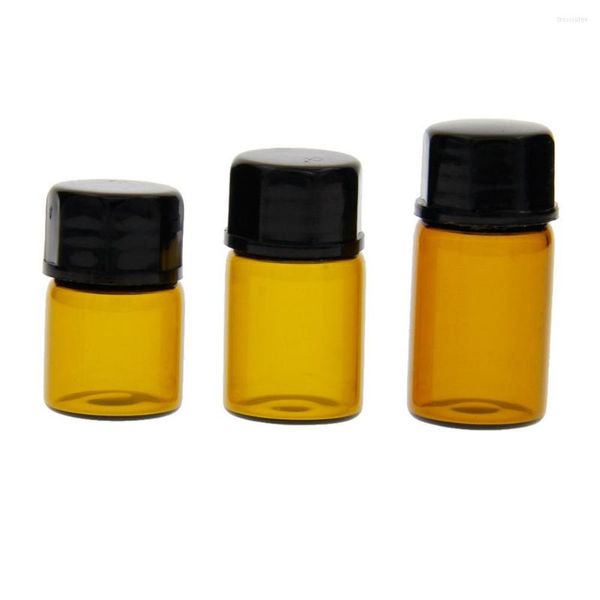 Botellas de almacenamiento 3PCS 1ml / 2ml / 3ml Mini botella de muestra vacía de vidrio ámbar con reductor de orificio y tapa Pequeños viales marrones de aceite esencial # 246907