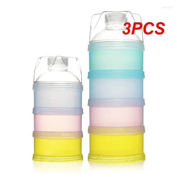 Botellas de almacenamiento 3pcs 4 capas estilo de osito Caja de alimentos para bebés portátiles Cereal esencial Leche en polvo Container