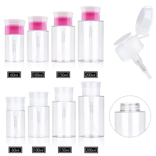 Bouteilles de stockage 3 pièces 60-200ml pompe à pression vide avec couvercle rabattable récipient de cosmétiques transparent pour dissolvant de vernis à ongles alcool maquillage