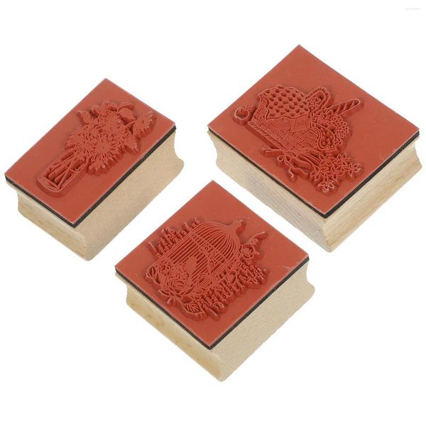 Bouteilles de stockage 3pcs timbre en bois de Noël carnet de notes tampon de thème de Noël sceau de motif